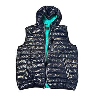 NOIZE Gavyn Hooded Puffer Vest Mens Size L Navy Vegan Sustainable Recycled NWT